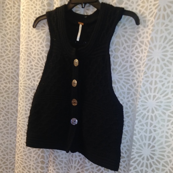 Free People Black Wool Knit Sweater Vest Button Up - Picture 2 of 7